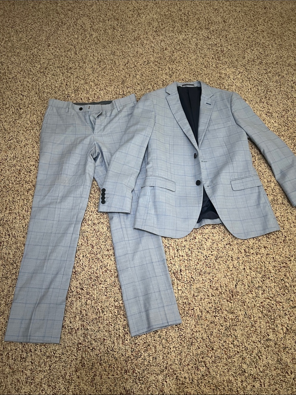 Light Blue Windowpane Men's Two-Piece Suit